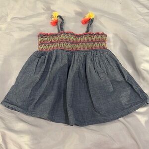 Cat & Jack - Navy Dress with Red Trim and pompom designed soulder straps